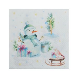 Lot de 20 serviettes en papier Bonhomme de neige et oiseau