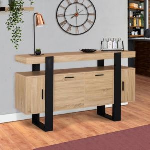 Image de Idmarket Buffet PHOENIX XL 4 portes bois et noir