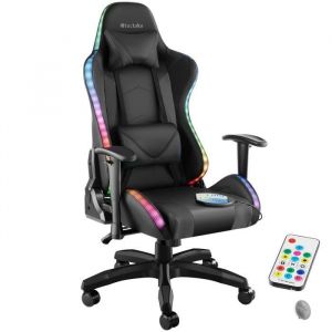 TecTake Chaise de gaming tartaros avec fonction massage et led - d'ordinateur, chaise bureau, fauteuil direction