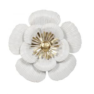 Emde Déco murale métal fleur blanc doré 25cm