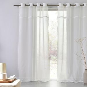 Voilage &eacute;tamine et macram&eacute; 140x240 cm OLBIA - blanc cass&eacute;