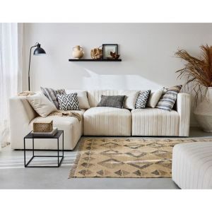 Nova - canapé modulable d'angle gauche - 4 places - avec pouf d'appoint - en velours - beige - Beige