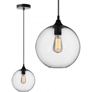 Toolight - lampe suspendue APP311-1CP verre boule unique transparent+noir diam&egrave;tre 20CM 1-POINTS de lumi&egrave;re E27