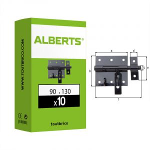 Alberts 137328 Verrou de Box poign&eacute;e Plate| avec Boucle fix&eacute;e | plastifi&eacute; Noir | pLaqu&eacute; 90 x 73 mm | &Oslash; du Boulon 13,5 mm | Longueur Totale 130 mm | Set de 10 pi&egrave;ces