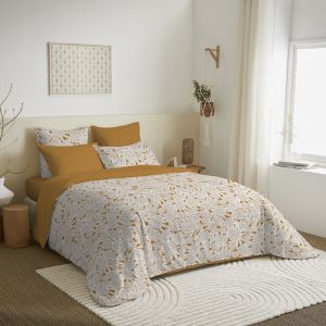 Univers décor Pack complet housse de couette réversible pour lit 140 x 190 cm Agathe moutarde