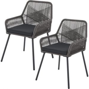 Image de Chaise de jardin 2 pièces Kastos avec maille en corde - Gris - Coussin d'assise inclus