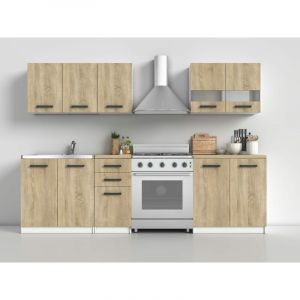 Hucoco ELIF Cuisine Compl&egrave;te Modulaire + Lin&eacute;aire L 200 cm 6 pcs Plan de travail INCLUS Ensemble meubles armoires cuisine