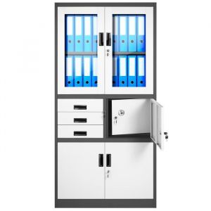 Jan Nowak Armoire de Bureau Métallique Coffre-Fort Compartiment Secret Portes battantes Tiroirs Revêtement par Poudre Tôle d'acier 185 cm x 90 cm x 40 cm (Anthracite/Blanc)
