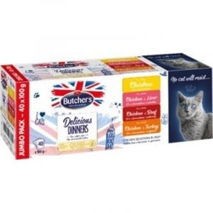 Lot mixte Butcher's Delicious Dinners 40 x 100 g - sélection au poulet en gelée (4 variétés)