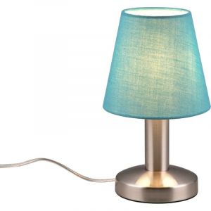 Trio Lampe de table MATS II 599700119, métal nickel mat, abat-jour en tissu turquoise, sauf 1x E14, On/Off Touch