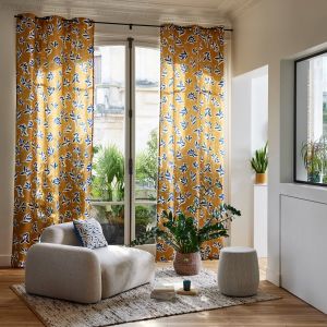 Rideau à Oeillets en Feuillage peint Jaune