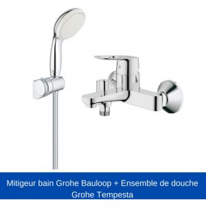 Image de Grohe Mitigeur bain Bauloop + douchette Tempesta + pote savon