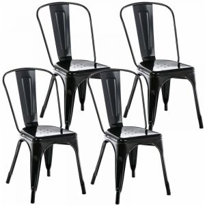 CLP Lot de 4 chaises m&eacute;talliques empilables Benedikt noir