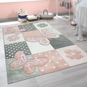 Tapis Chambre Enfant Couleurs Pastel Papillon Motif Carreaux Pois Fleurs Coloré 120x170 cm - Paco Home