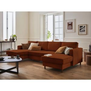 Jake - canapé panoramique en U - 7 places - convertible avec coffre - en velours côtelé - Rouille