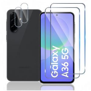 Lot de 2 Verre Trempé pour SAMSUNG GALAXY A36 5G + 2 Protection Objectif Caméra Arrière en Verre Trempé Ultra HD Anti-Rayures 9H - HQSELECTION
