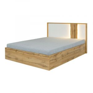 Image de Lit adulte design WOOD 180 x 200 cm + LED dans la tête de lit Meuble design idéal pour votre chambre Marron