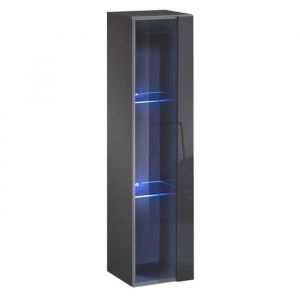 Vitrine suspendue grise petit modèle avec 1 porte vitrée et éclairage led inclus. Collection switch. - Gris