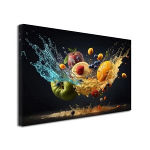 Tableau toile d&eacute;co l'envol des fruits - Tableau fruits pour cuisine, 80x50 cm