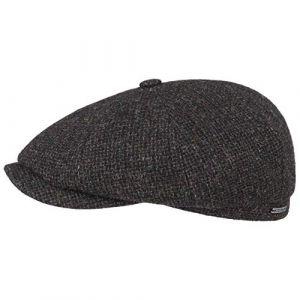 Stetson Casquette Hatteras Shetland Wool Homme - Made in The EU Gavroche Laine pour l'hiver avec Visiere, Doublure Automne-Hiver - 59 cm Noir