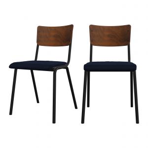 Image de Rendez Vous Déco Chaise en bois foncé et velours bleu (lot de 2)