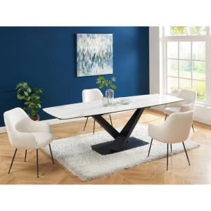 Table à manger extensible 6 à 10 couverts en verre trempé, céramique et métal - Effet marbre blanc et noir - MALATA de Pascal MORABITO