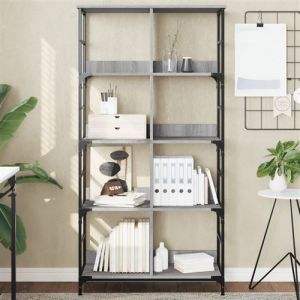 VidaXL Bibliothèque, Étagère à Livres avec 8 Compartiments, Meuble de Rangement Bureau Intérieur, Industriel, Sonoma Gris Bois d'Ingénierie