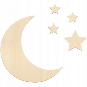 Décoration chambre enfant, socle en bois, lune, 4 étoiles, ensemble mural