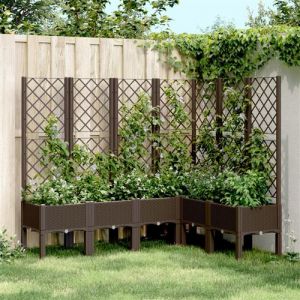 VidaXL Jardinière avec Treillis, Lit Surélevé, Bac à Fleurs, Pot de Plantes, Boîte à Fleurs Jardin Patio Terrasse Extérieur, Marron PP