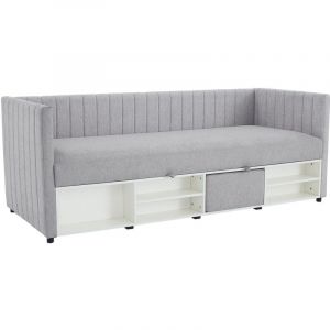 Vente-unique - Lit coffre banquette 80 x 200 cm - Tissu - Gris - laozia