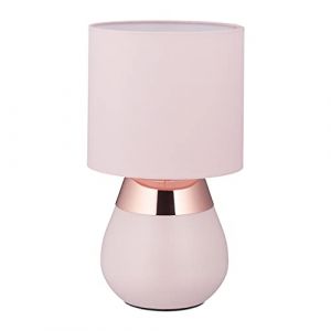 Image de Relaxdays Lampe de chevet tactile, éclairage salon et chambre, abat-jour tissu, E14, H x D : env. 32 x 18 cm, rose