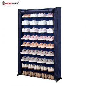 Herzberg Etagères à Chaussure à 9 Niveaux HG807 - Stable et Robuste- 2 à 3 Paires par Couche- Tissu imperméable- Installation Facile- Légères et Portables Bleu