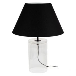 Dove Lampe de Table Verre Transparent Câble en Tissu Abat-jour en Tissu Noir