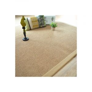 Décoweb Tapis tissé plat Lombok naturel - Ganse coton beige - 120 x 170 cm