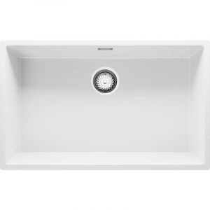 Evier Sous Plan 76 x 47 cm Evier en Granit 1 bac + Siphon Classique, Lavabo Cuisine de Primagran Blanc - white
