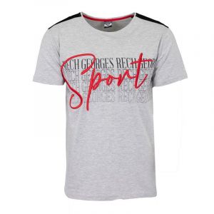 Georges Rech Tee Shirt Coton Bandes &Eacute;paules Texte Sport Brod&eacute; Homme