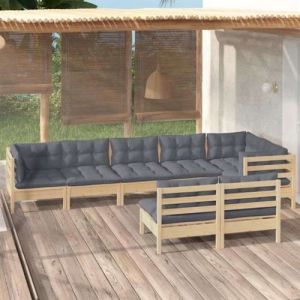 Salon de jardin Vidaxl bois gris 8 pieces 8 personnes