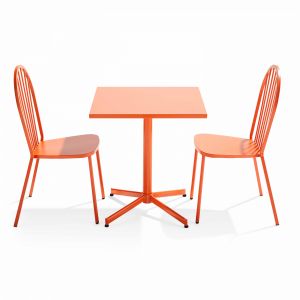 Oviala Ensemble table carr&eacute;e de jardin inclinable et 2 chaises bistrot orange 70 x 70 x 72 cm