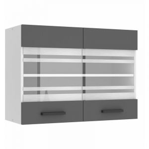 Belini - Meuble Haut Cuisine SGW80 i Meubles de Cuisine - Mural, Rangements, 2 Portes Vitrées i Taille: 29,6 x 80 x 58 cm i Armoire Murale avec