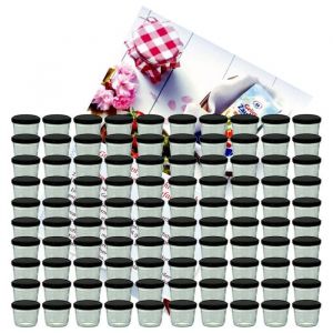 Lot de 100 pots gobelets Pot à confiture 230 ml Pot Mason To 82 couvercle noir avec livret de recettes Gelierzauber sucre diamant