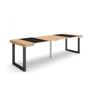 Table console extensible, Console meuble, 260, Pour 12 personnes, Pieds bois massif, Style moderne, Chêne et noir - Skraut Home