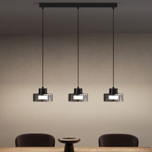 Suspension Luminaire Plafonnier Lustre Chambre Salon Trois Temp&eacute;ratures de couleur Hauteur R&eacute;glable &Eacute;clairage Int&eacute;rieur led Noir 70&times;100CM LED35W