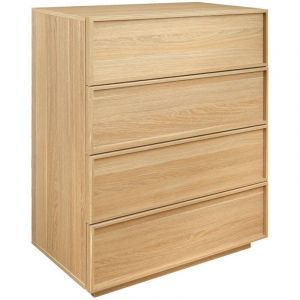 Commode de rangement effet bois naturel 4 tiroirs L 80 x P 43 x H 98.5cm - Kuba