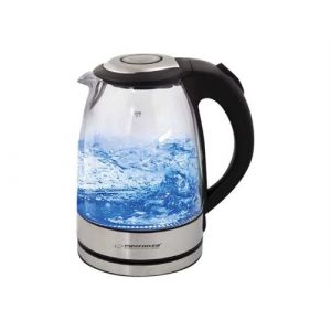 Esperanza BOUILLOIRE EN VERRE ET ACIER INOXYDABLE - 1,7 L - 2200 W - SANS FIL - ÉCLAIRAGE LED BLEU EKK012