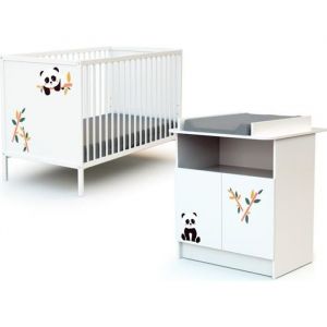 Ateliers T4 Lit B&eacute;b&eacute; 60x120 cm + Meuble de Rangement avec plan &agrave; langer Panda Webaby
