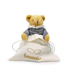 Trousselier Doudou Bebe Ours Nid d'ange avec Hochet - Ours en Peluche Coton Marinière - Cadeau Naissance Nouveau Né Garçon Fille - Nounours 20 cm - Doudou Naissance Bébé Mixte