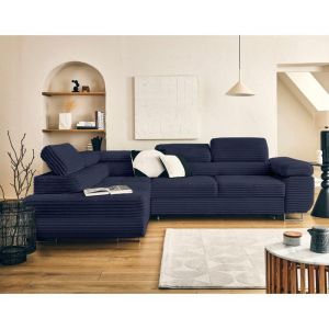 Canape angle fixe LISA DESIGN 5 places en velours bleu 202 x 272 x 90 cm