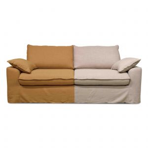 Canap&eacute; tissu lin ocre avec une housse suppl&eacute;mentaire lin m&eacute;tis naturel