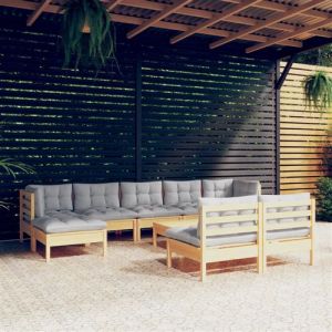 VidaXL Salon de jardin 10 pcs avec coussins gris bois de pin