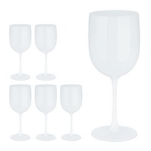 Relaxdays Verre à vin en Plastique, Lot de 6, Plastique Robuste, sans BPA, 400 ML, réutilisable, Camping, Blanc